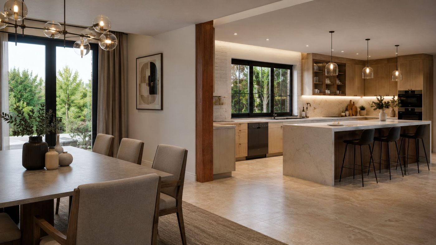 Open-plan dining and kitchen concept