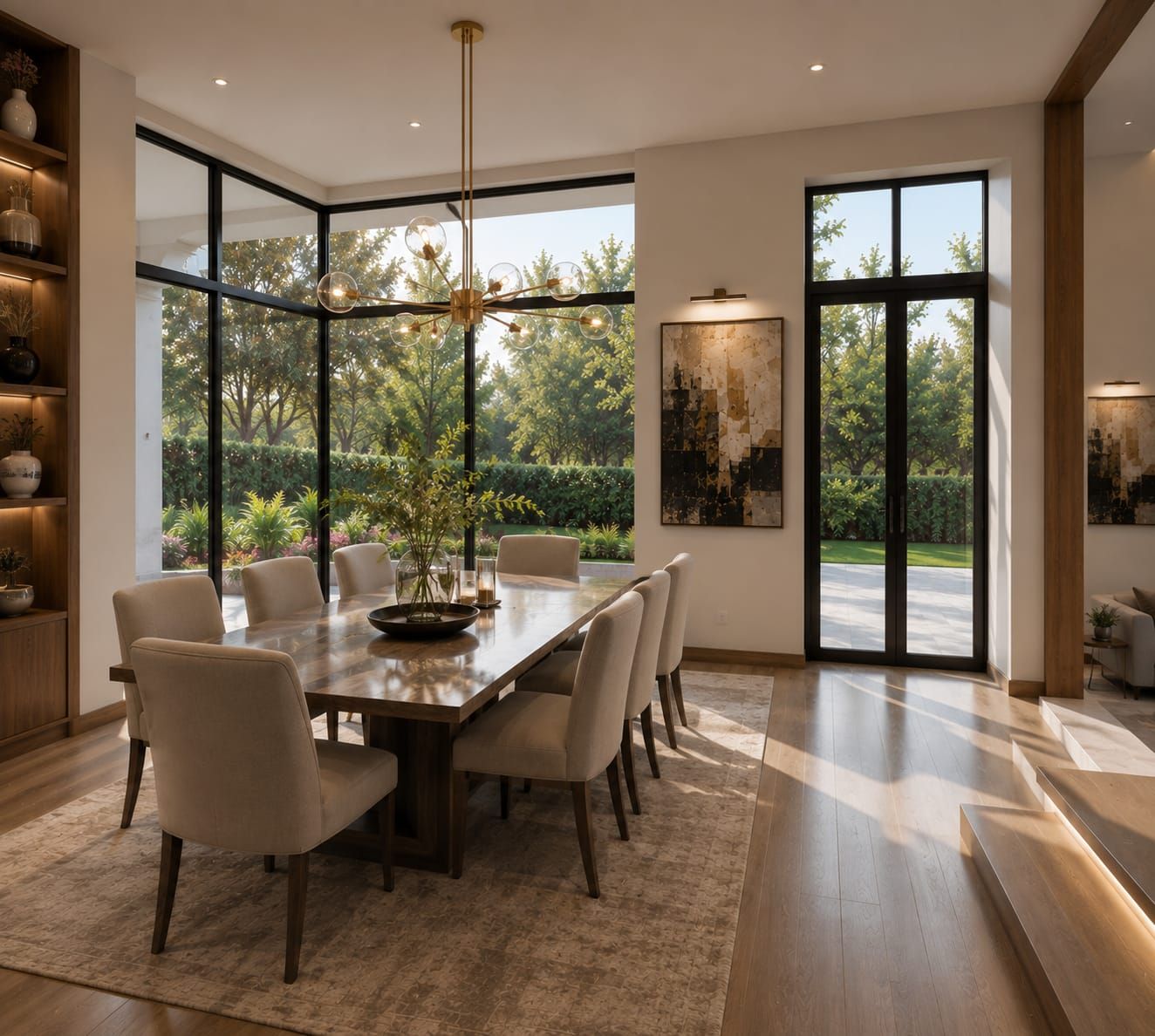 Dining room concept with full-height glazing