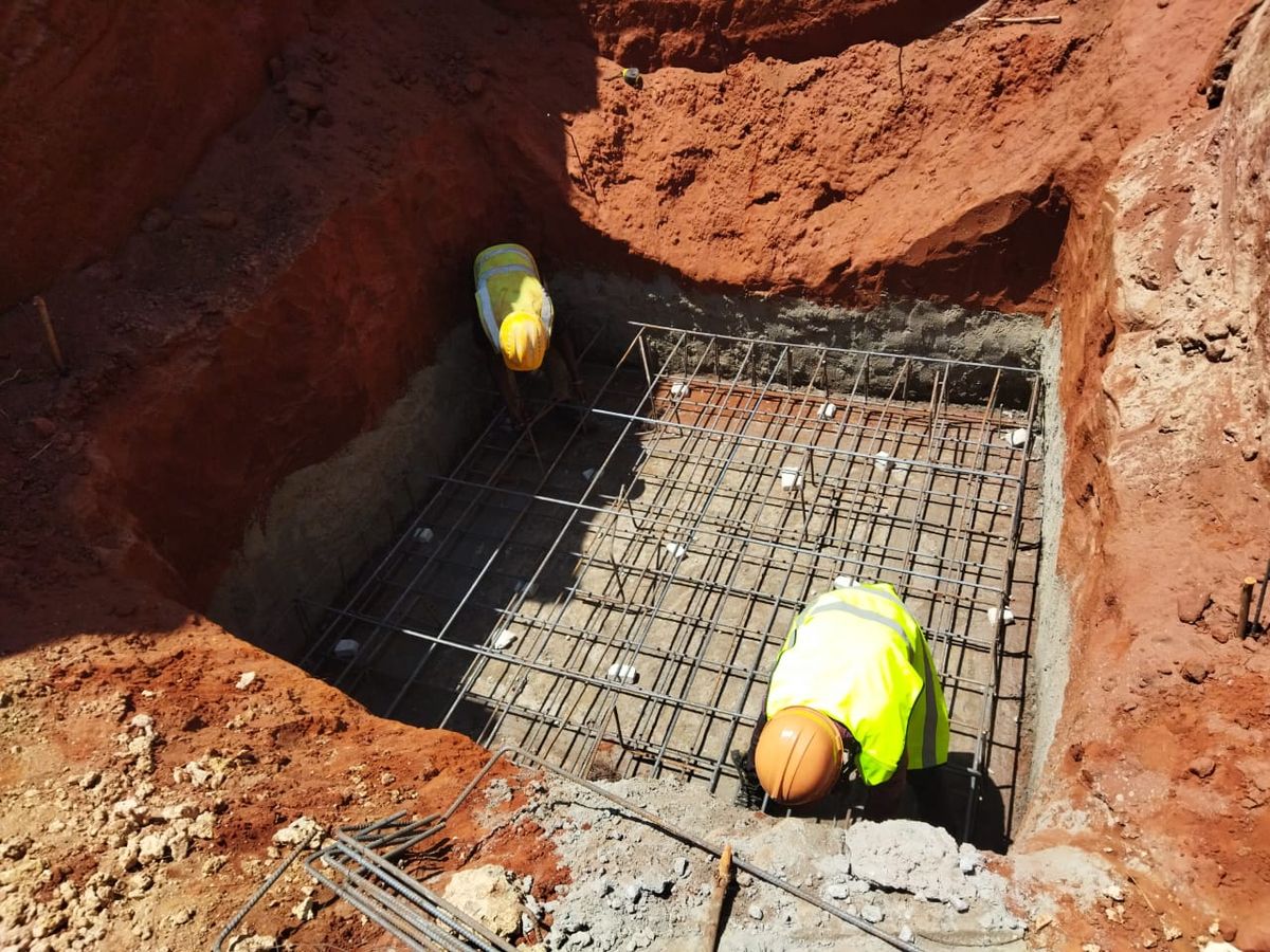 Steel reinforcement laid in the tank base