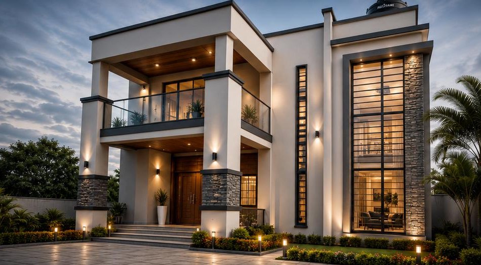 Render of the contemporary luxury maisonette in Taveta at dusk
